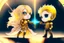 Placeholder: cute blonde chibi princess fighting with an ugly giant monster with a golden laser sabre, golden coin stacks, pond, in sunshine, H.R. Giger, anime, steampunk, surreal, watercolor and black in outlines, golden glitter, ethereal, cinematic postprocessing, bokeh, dof