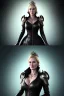 Placeholder: Cersei Lannister as evil queen in black leather coat, busty, cleavage, voluptuous, lena headay, angry, stern look. character design by cory loftis, fenghua zhong, ryohei hase, ismail inceoglu and ruan jia. unreal engine 5, artistic lighting, highly detailed, photorealistic, fantasy