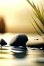 Placeholder: delicate background with spa stones and a bamboo stem, on a blurred background on the stones, abstract yoga silhouette meditation on the stones, photorealistic photo