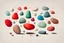 Placeholder: An art piece inspired by the book \'A Lot of happy Stones\' by Oliver Jeffers. Use Oliver Jeffers style with red, green, and blue colors. in 12 frames with diffrent acts