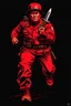 Placeholder: indigenous canadian soldier(uniform and face based on racist steriotypes) running towards viewer, a knife i one hand, and a gun(barrel pointing at viewer) in the other. blocky retro 1960's jack kirby style poster in monochrome with white background
