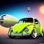 Placeholder: blimp vw-beetle hybrid, retrofuturistic, phototrealism, in flight, one subject,