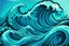 Placeholder: a background of a fun stylized waves with smooth black linework, blue teal tones, surf culture, parody of "the great wave"
