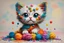 Placeholder: cute chibi kitten in colourful, soft cotton yarn balls in sunshine Weight:1 surrealism Salvador Dali matte background melting oil on canvas Weight:0.9