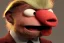 Placeholder: Angry muppet trump in suit, no tongue, looking forward, face, round puffball nose, combover