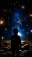 Placeholder: multiple cosmic entities made of stars are surrounding a person who is cowering at the sight of those cosmic entities