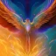 Placeholder: a detailed illustration of a phoenix with shiny blue wings and long glowing sparkly body, luminescent body, glinting spread wings, realistic, soft and smooth glowing wings, soft feathers, macro lens, sharp focus, meticulously detailed, soft studio lighting, smooth blurred gradient background, twinkly eye, 64k, kind, sweet