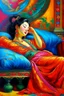 Placeholder: oriental woman lying on a pillow painting neoclassism bright colors