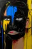 Placeholder: in abstract art Basquiat, Picasso, colorful acrylic colors representing, with expressive character--ar 16:9 --no text letter font. –c 40, Buffet and Picasso style, black canvas