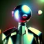 Placeholder: Ultra Realistic retro sci-fi 1960 scene, waist up view portrait, robot, perfect iris, tight latex coat, three chickens aliens planet background, tight style, steel sphere dron levitating, fog, rain, soft color, highly detailed, unreal engine 5, ray tracing, RTX, lumen lighting, ultra detail, volumetric lighting, 3d, finely drawn, high definition, high resolution.