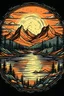 Placeholder: Illustrate mountains and a lake at sunset for an outdoor enthusiast t-shirt.