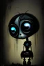Placeholder: EVE from Wall-E Movie in the style of Tim Burton. Gothic, Dark Colours, Emo