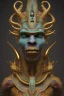 Placeholder: Aztec male African Egyptian alien, cracks in the voodoo head, wicked, eyes, crown, Elephant, 8k, finely detailed, photo realistic, tiger turquoise skull head gold dragon space alien snow skeleton gold hornytoad silver crown silver eyes