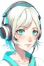 Placeholder: A blonde girl with a bit shorter hair than shoulder length but longer than bob who is a gamer and has a blindfold on with a pair of white headsets on her head. She also has soft baby blue eyes with a hint of emerald green