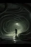 Placeholder: A surreal scene a tunnel-like structure filled with intertwined gray snakes heads , The tunnel is lined with countless writhing aliens bodies, creating a chaotic and nightmarish atmosphere. At the end of the tunnel, a solitary figure walks towards a distant light source, casting a glow that illuminates the scene. The overall color palette is muted with shades enhancing the ominous and unsettling mood. The level of detai