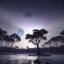 Placeholder: The giant moon streaks across the night sky like a big comet, amazon forest with snow and ice