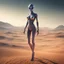 Placeholder: Amidst the desolate landscape, a female alien emerged from the shimmering heat haze. Her form was unlike anything seen on Earth, yet strangely captivating. Multiple eyes, each a different hue, scanned the horizon with the precision of advanced sensors. As she moved across the barren terrain, her movements were fluid and graceful, Each limb moved with purpose, adjusting her trajectory across the sandy expanse. Occasionally, she would pause, Her communication came not in words, but in pulses of li