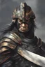 Placeholder: japanese samurai sci-fi futuristic soldier in armor, watercolor style, ultra detailed character, simple background, oil painting style, dark colors, dramatic lighting