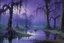 Placeholder: A purple haunted swamp with ghostly spiders painted by Claude Monet