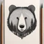 Placeholder: M shaped bear head combined with lots of woods silhouette in background, letterpress style, minimalistic pencil art