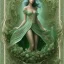 Placeholder: beautiful witch wirh emerald floral and botanical dress details, Glass, magic, intricate, high details