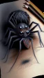 Placeholder: pencil drawing of a spider. Spooky, scary, halloween, colored pencils, realistic, black paper