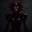 Placeholder: Demonic mechanical creepy aggressive necrophage zombie undead girl with scary red eyes, in a spiky mechanical suit with tubes, dark fantasy horror, Filigree, Aesthetically pleasing, Realistic, Professional photo, 4k, hight resolution, higly detailed, 30mm lens, 1/250s, f/2.8, ISO 100