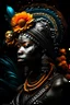 Placeholder: Beautiful african woman portrait bioluminescence gradient african elephant portrait, textured detailed fur adorned with bioluminescence malachit colour rennaisance style black and white and Golden pearls, beads and black diamond headdress and masque, orange lily florals, organic bio spinal ribbed detail of detailed creative rennaisance style ornate lwhite colour florwers background by the moonlight extremely detailed hyperrealistic maximálist concept art