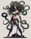 Placeholder: detailed persona, female, sword in hand, gorgon medusa, half turn, full height, leans on one leg, snakes on the head instead of hair