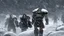 Placeholder: Warriors in blizzard, comic style