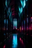 Placeholder: a look from the inside of a noir furry neon bright cathedral, hyper realism, photo realism, realistic lighting, realistic color grading