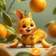 Placeholder: anthropomorphic baby fruit orange cartoon, sentado, ULTRA REALISTIC