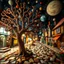 Placeholder: Photograph hasselblad h6d400c --ar 85:128 --v 6.0 of a fairy old bewitched street, tree, made of felt art, tiltshift, 3d deep field, galaxies and planets, needlepoint, Joan Miró, odd, abstract, expressionist style, colorful holiday