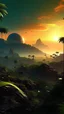 Placeholder: sci fi planet, sunset, jungle forest city