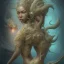 Placeholder: sango fantasy, fantasy magic, intricate, sharp focus, illustration, highly detailed, digital painting, concept art, matte, artgerm and paul lewin and kehinde wiley, masterpiece sexy lips Asian afro lips black African lady body mermaid blue Dragon head golden space lady sea under water mermaid pretty