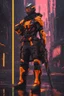 Placeholder: Ninja machine in solo leveling artstyle, black custom, cyberpunk them, neon orange details, Sakura background, full body, apocalypse, intricate details, highly detailed, high details, detailed portrait, masterpiece,ultra detailed,best quality