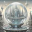 Placeholder: Inside a crystal globe exists a miniature futuristic perfect utopia, biomorphic white and silver flowing sleek buildings, by Kay Sage, by Daniel Merriam, by Peter Mohrbacher, surrealism, silverpoint illustration, technically perfect, sharp focus, bright colors, sharp contrast, maximalist, heavy intricate detail, Utopian.