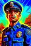Placeholder: A movie poster of a American police officer,!ground level camera view looking up camera shots in the style of oil painting