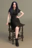 Placeholder: Billie Eilish, sitting on a chair, Black Short Dress, high detail