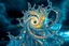 Placeholder: Dynamic complex hypnotic fractal 3D structures with vertical Symmetry twisting and morphing between organic and geometric forms , smooth translucent iridescent glass with inner glow and bubbles, varied transparent materials, stormy skies, intense dramatic