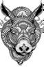 Placeholder: mandala rhinoceros with horn : black and white with white background.