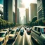 Placeholder: traffic jam in beautiful city with tall buildings