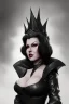 Placeholder: Lana Turner as evil queen in black leather, leather, busty, cleavage, angry, stern look. character design by cory loftis, fenghua zhong, ryohei hase, ismail inceoglu and ruan jia. unreal engine 5, artistic lighting, highly detailed, photorealistic, fantasy