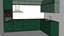 Placeholder: dark green kitchen like in the photo with forest wallpaper on the wall, very realistic