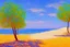 Placeholder: Sunny day, trees, sand, impressionism painting