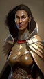 Placeholder: A tall human woman with tanned skin. Her face, marked by the years, always has a smirk on it, showing her superiority in the eyes of the others. She is dressed in leather armor and wears a wheel cape.