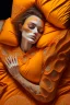 Placeholder: sleeping woman, orange and yellow tones, insanely detailed and intricate, hypermaximalist, elegant, ornate, hyper realistic, super detailed, by Pyke Koch