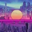 Placeholder: draw a cyberpunk sunset with a river and a city in the background with the word "GNR" spelled in the sky