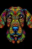 Placeholder: a cute dog, vivid colors, crisp line art , black background , aspect ratio = 2:3 , mandala