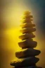 Placeholder: tower build of yellow stones misty trending, depth of field, backlit